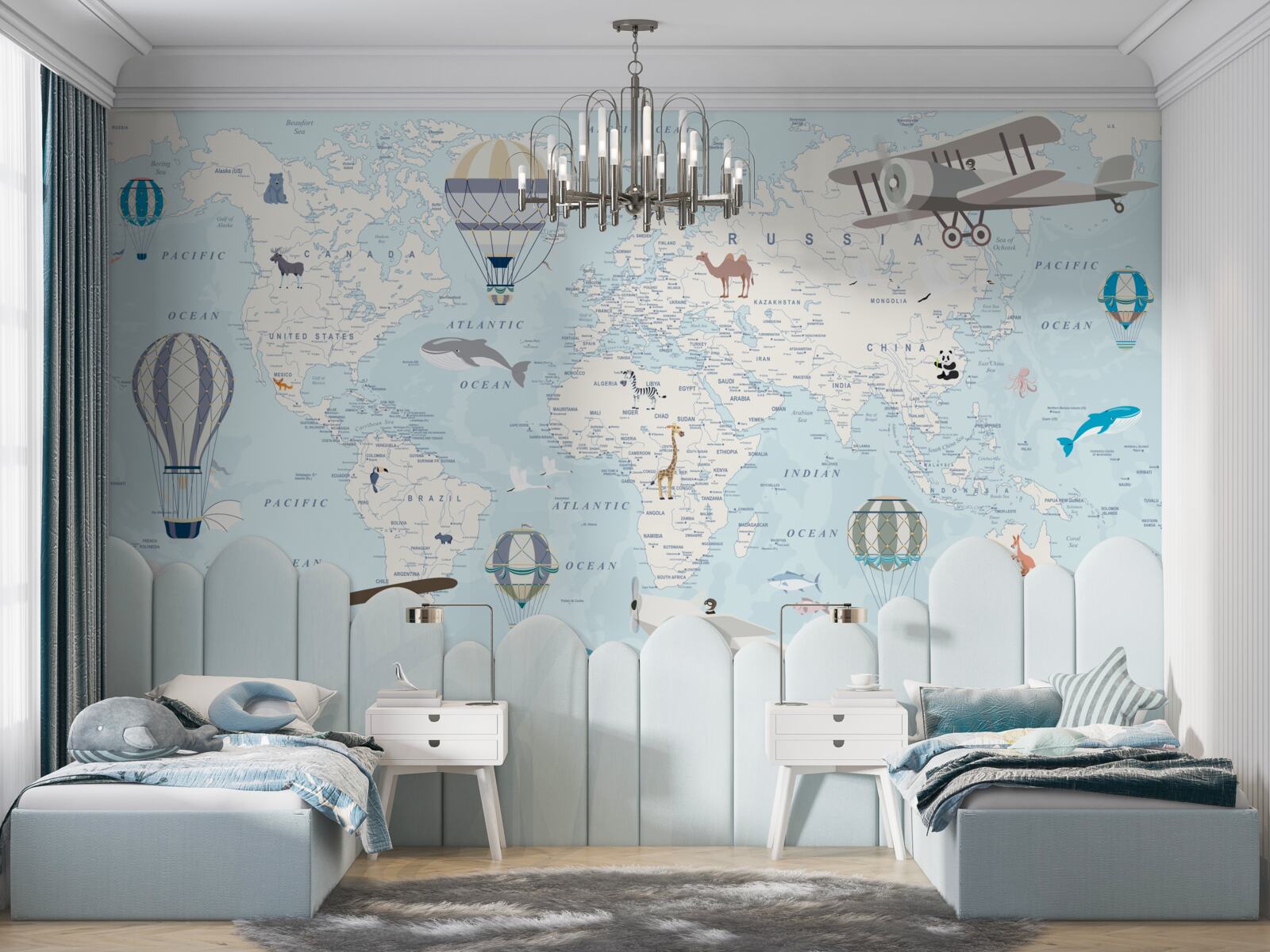 Фотошпалери карта з деталями, виконана у світло-блакитному кольорі