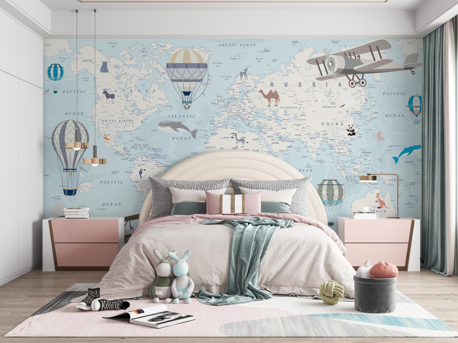 Фотошпалери карта з деталями, виконана у світло-блакитному кольорі