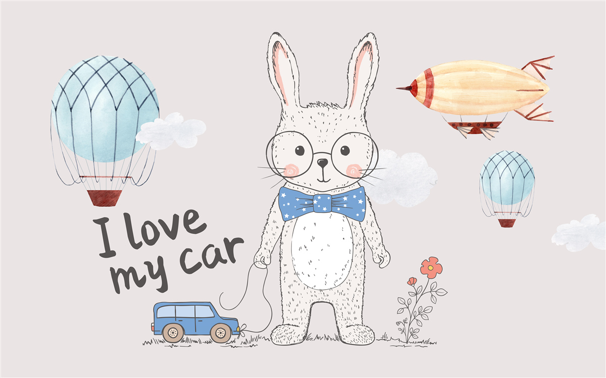 Фотошпалери заєць в окулярах на тлі автомобілів