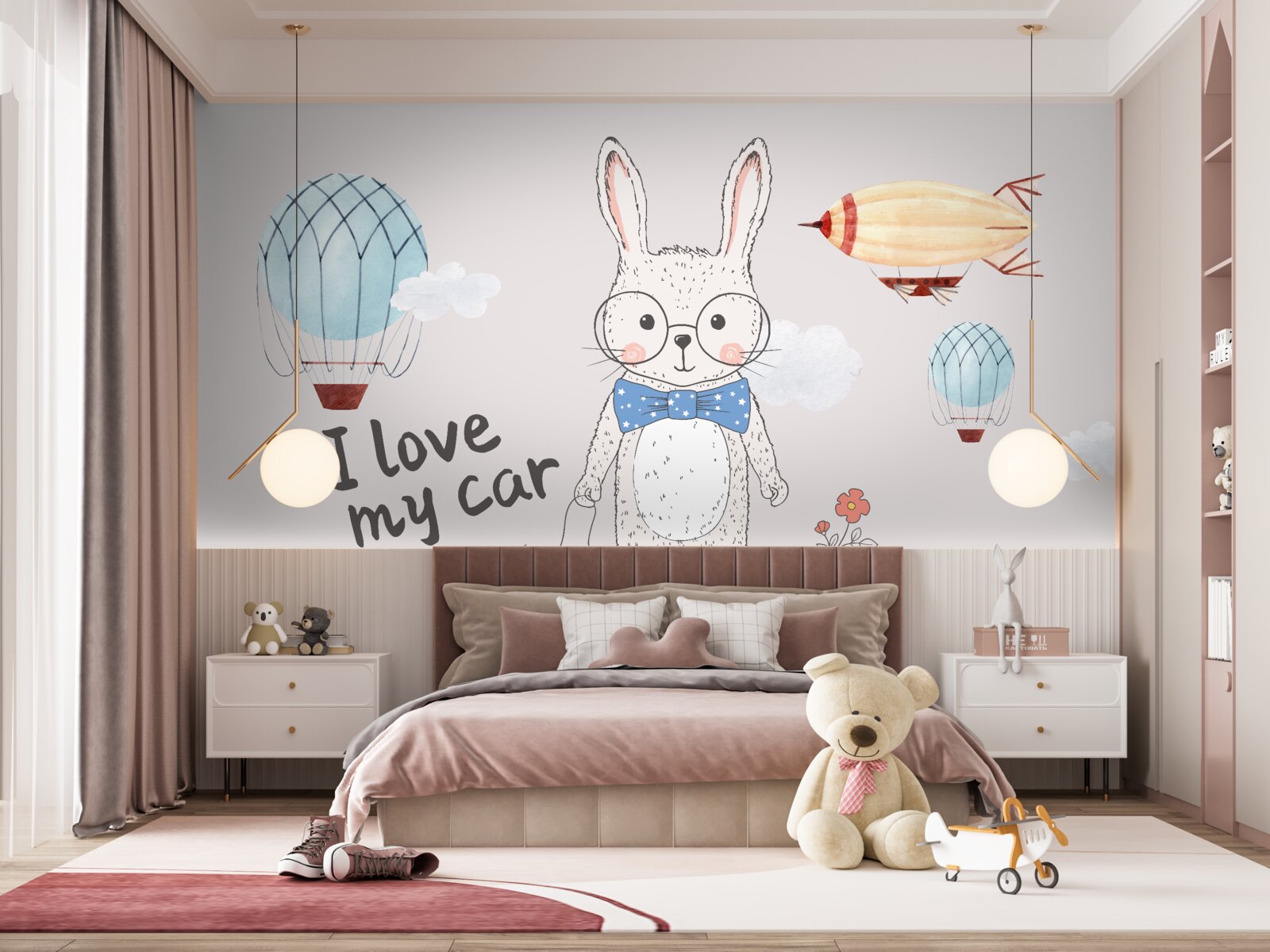 Фотошпалери заєць в окулярах на тлі автомобілів