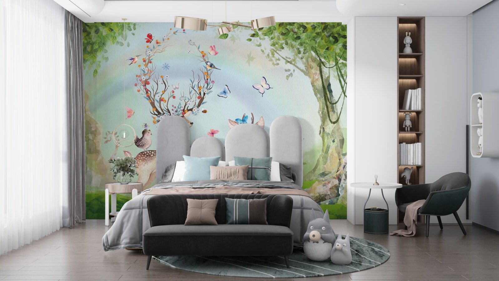 Фотошпалери сім'я оленів у чарівному лісі