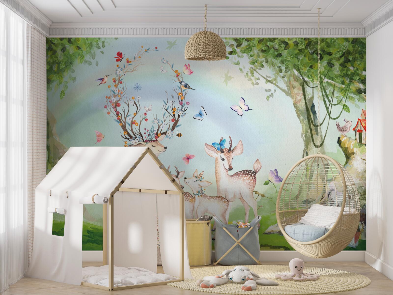 Фотошпалери сім'я оленів у чарівному лісі