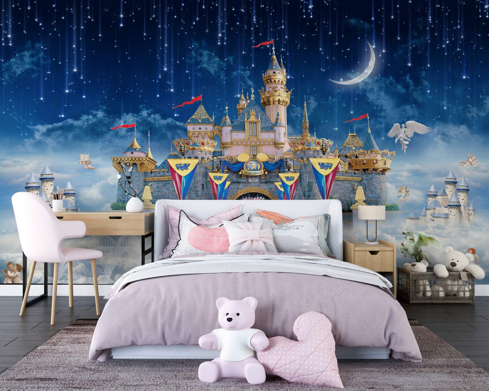 Фотошпалери метеоритний дощ над великою фортецею