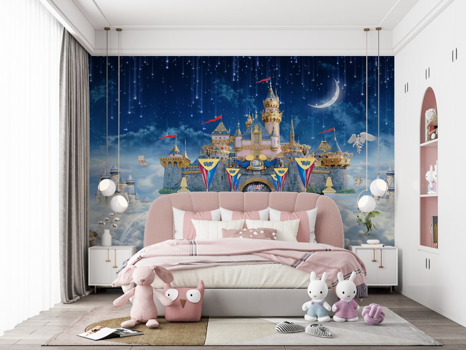 Фотошпалери метеоритний дощ над великою фортецею