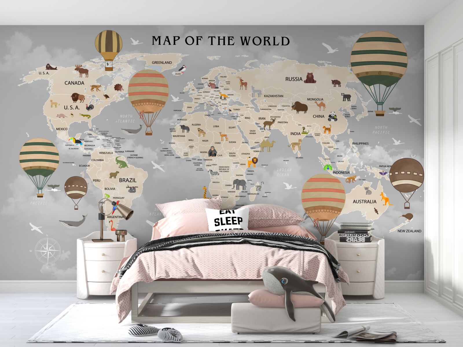 Фотошпалери глобус і повітряні кульки