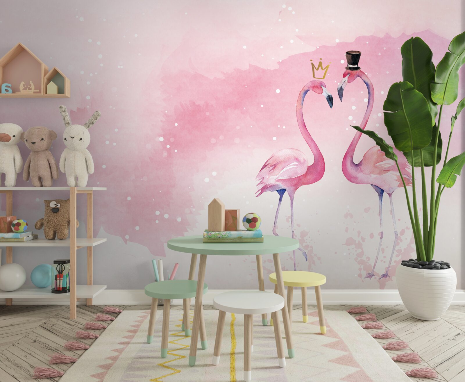 Фотошпалери два рожевих фламінго