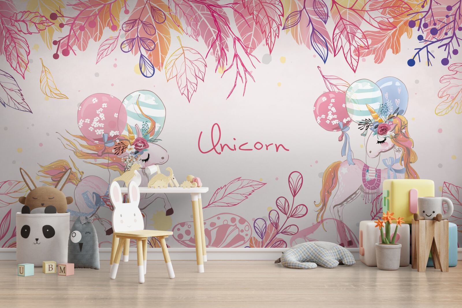 Фотошпалери рожеві єдинороги з гелієвими кульками