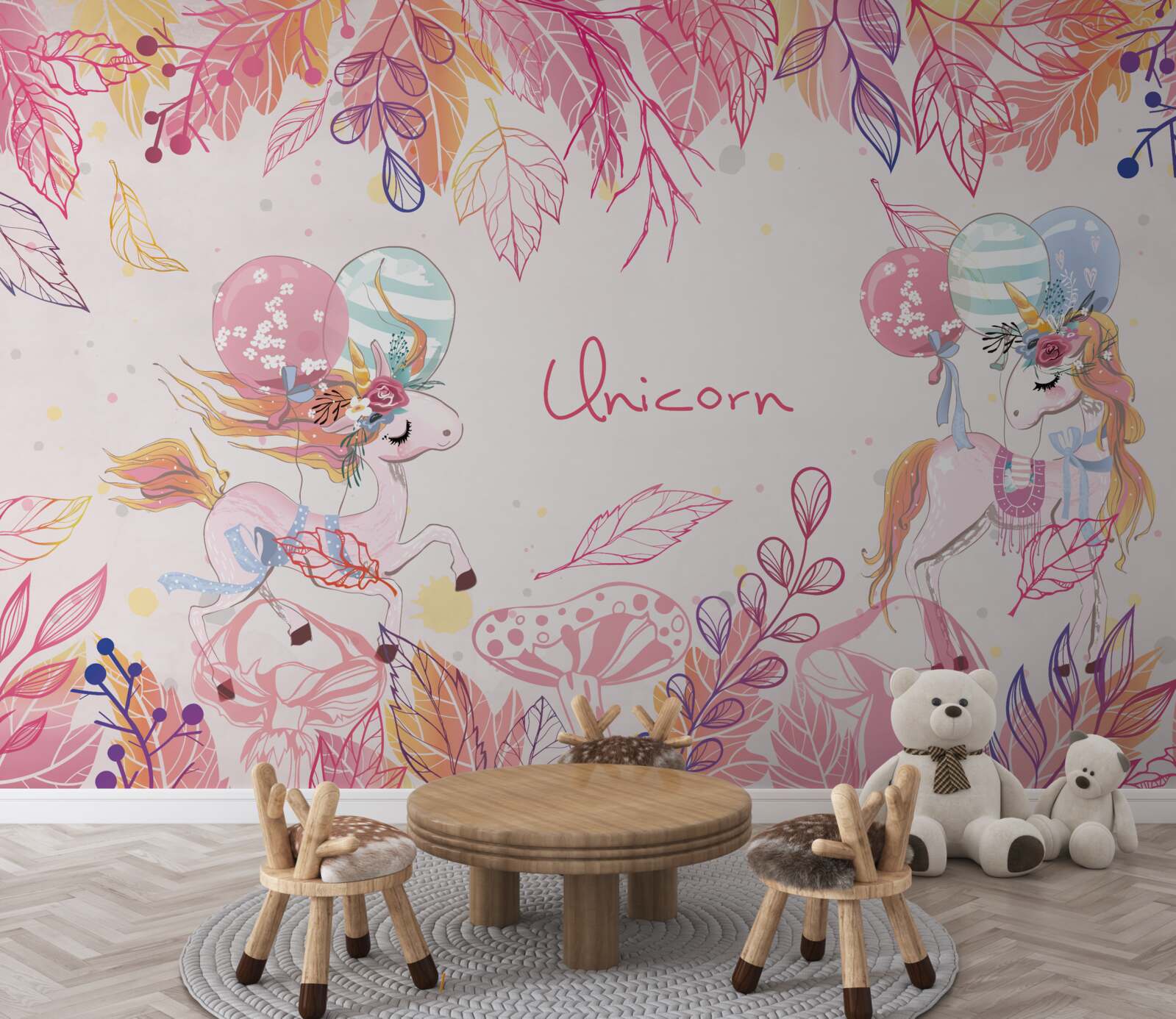 Фотошпалери рожеві єдинороги з гелієвими кульками