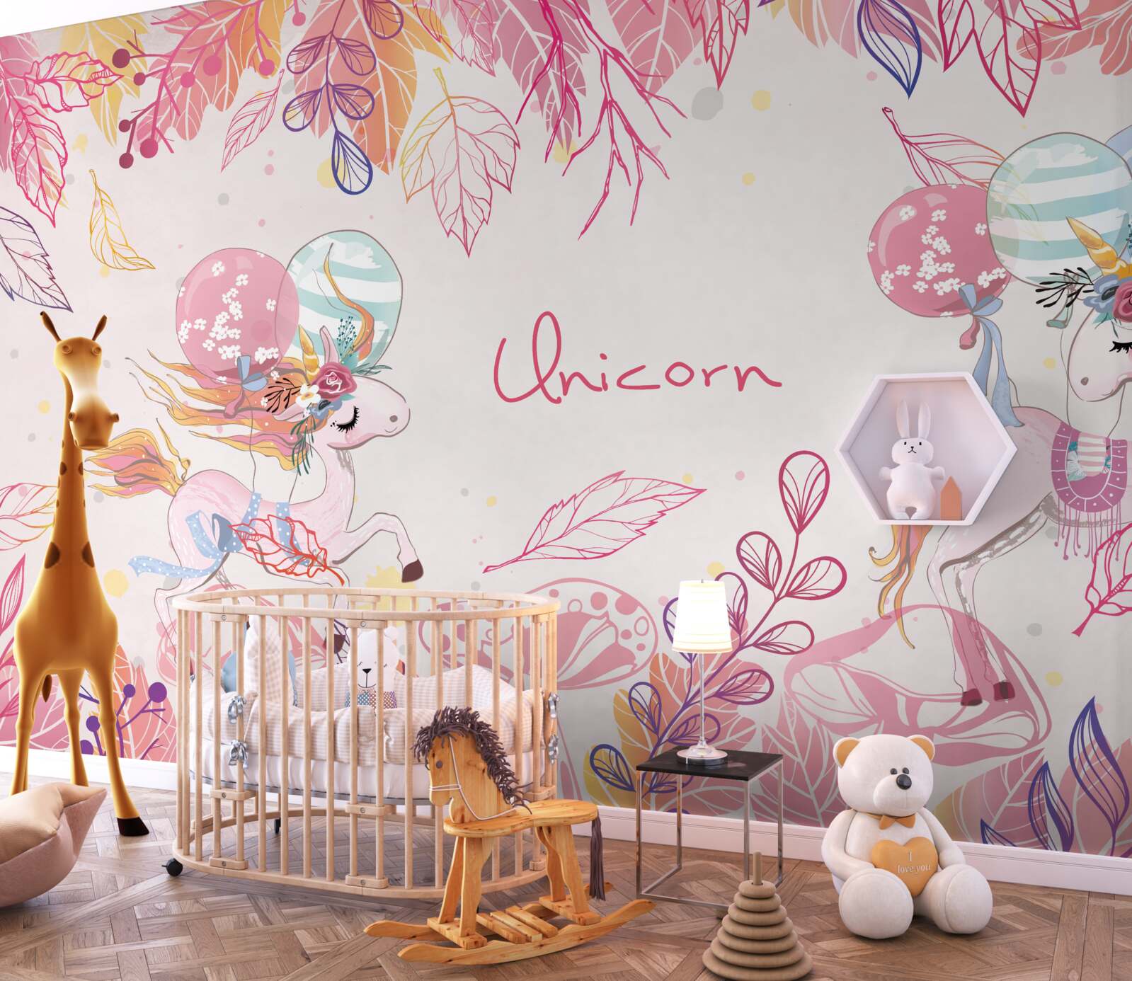 Фотошпалери рожеві єдинороги з гелієвими кульками