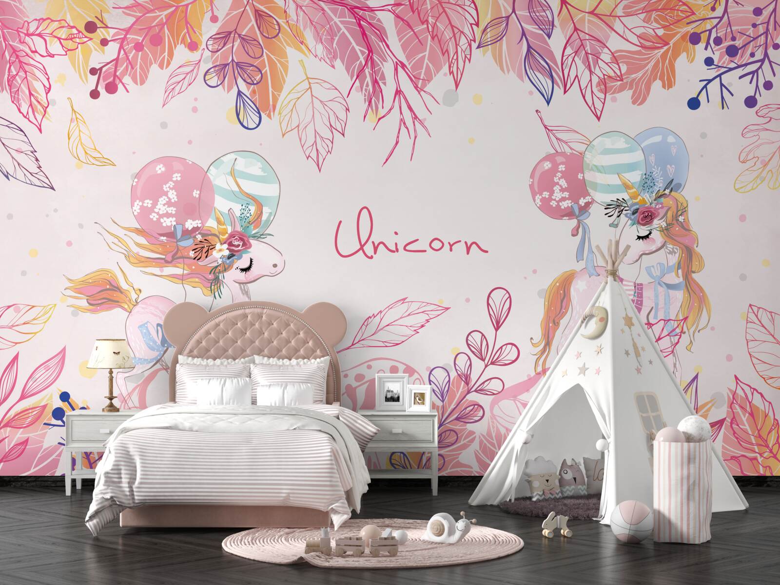 Фотошпалери рожеві єдинороги з гелієвими кульками