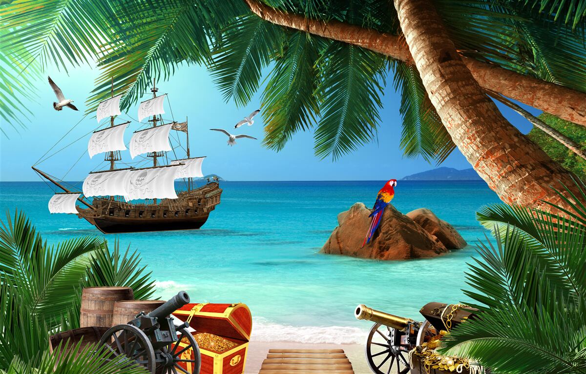 Фотошпалери вид на корабель з піратського укріплення