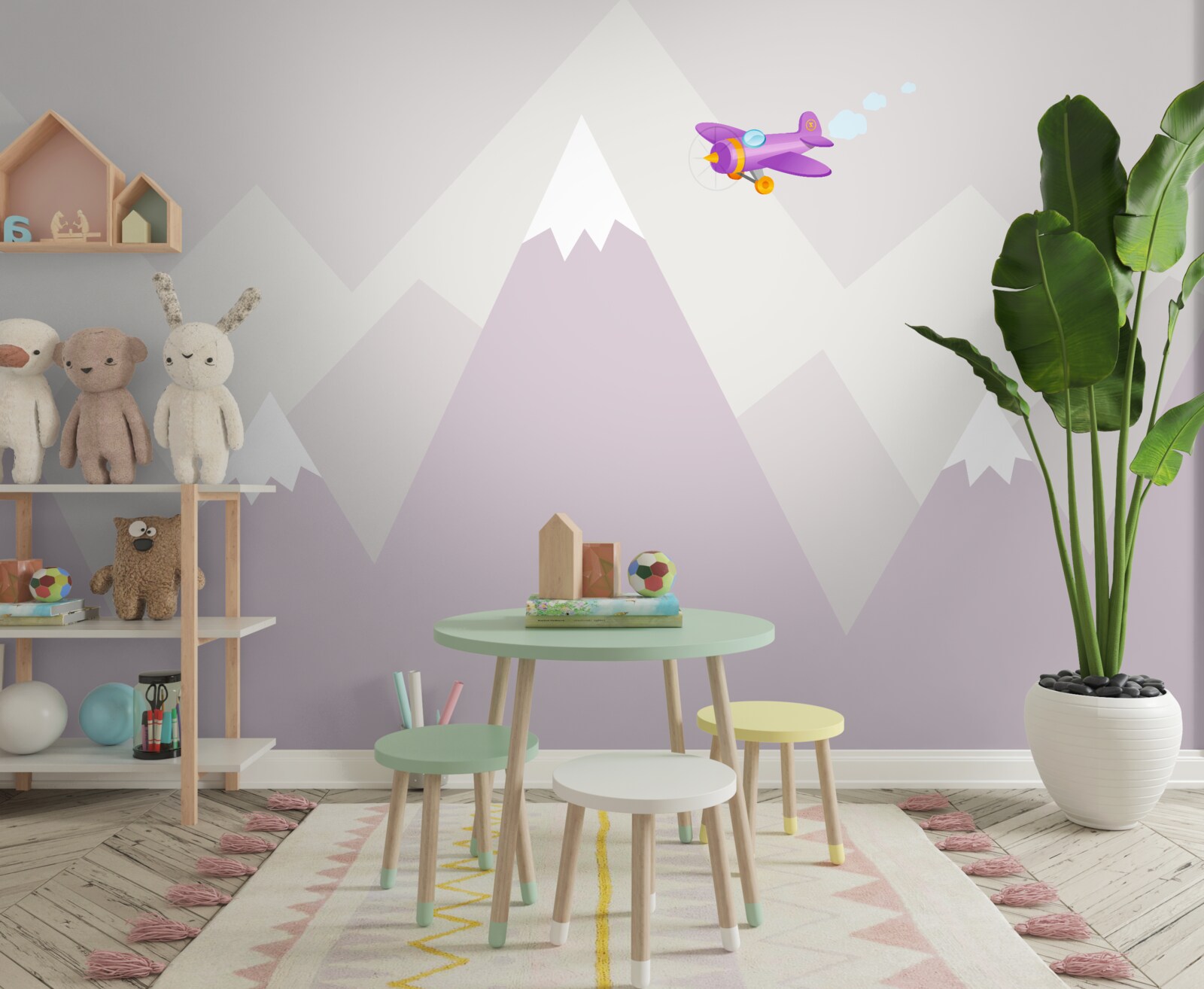 Фотошпалери дитяча кімната розташована на фоні гір