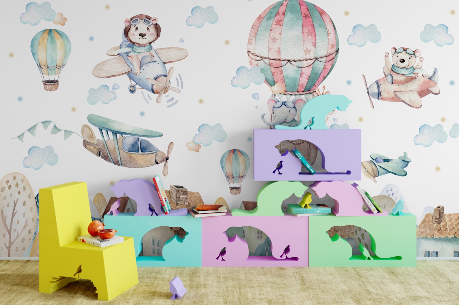 Фотошпалери місто, де літають тварини