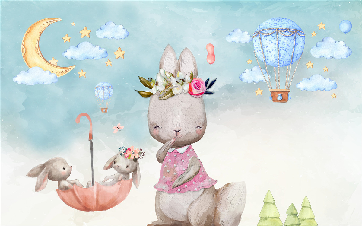 Фотошпалери заєць з дітьми в парасольці