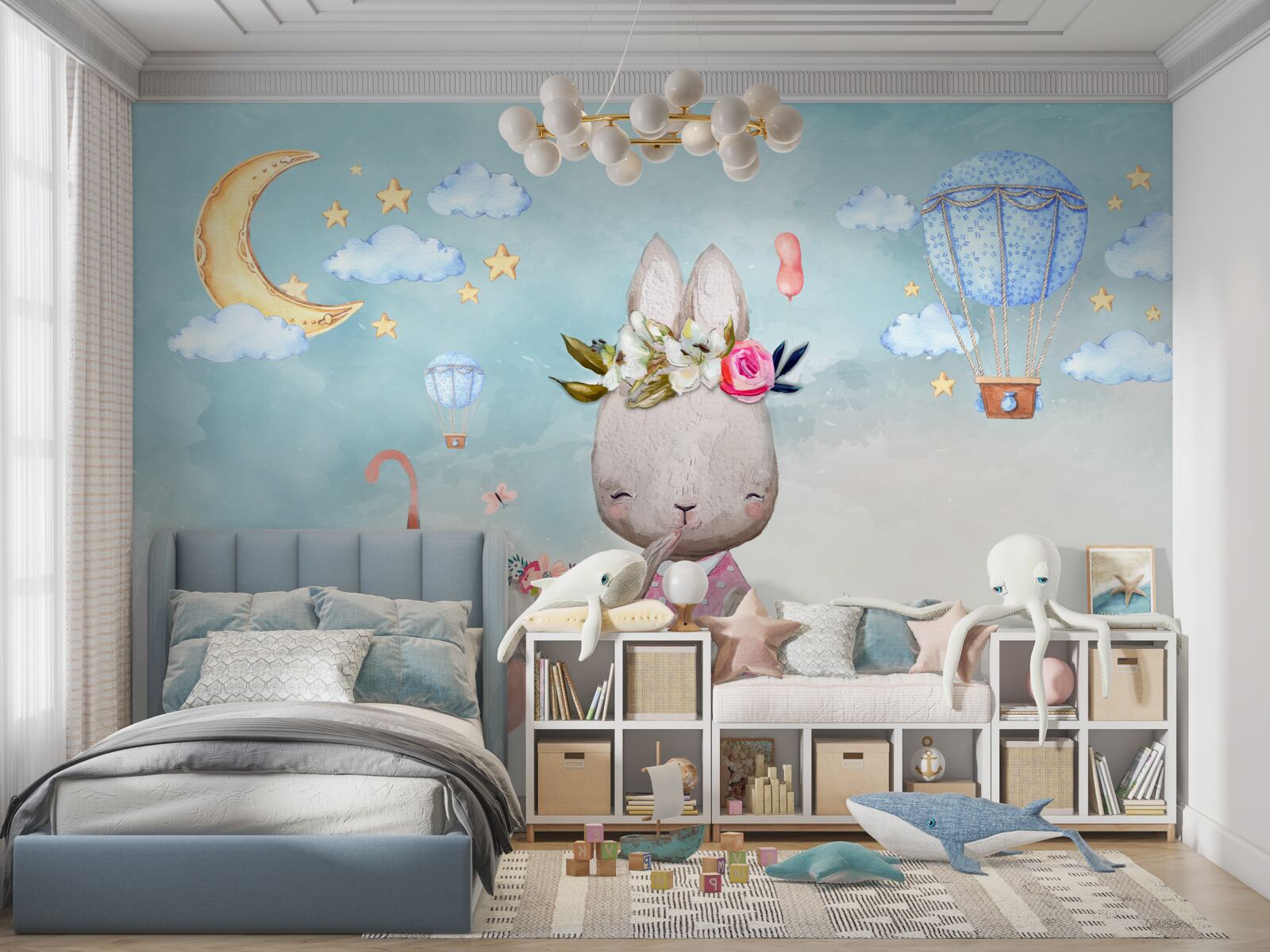 Фотошпалери заєць з дітьми в парасольці