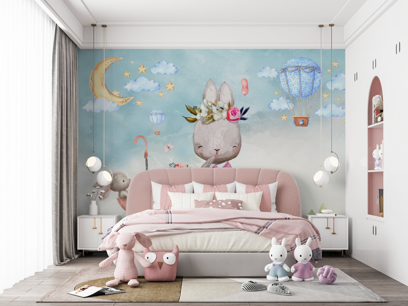 Фотошпалери заєць з дітьми в парасольці