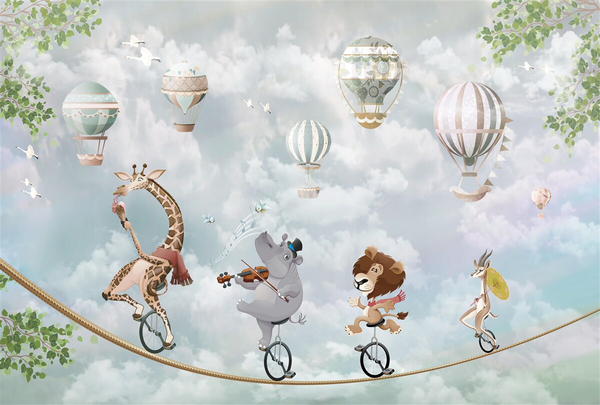 Фотошпалери тварини балансують на мотузці на двоколісному велосипеді