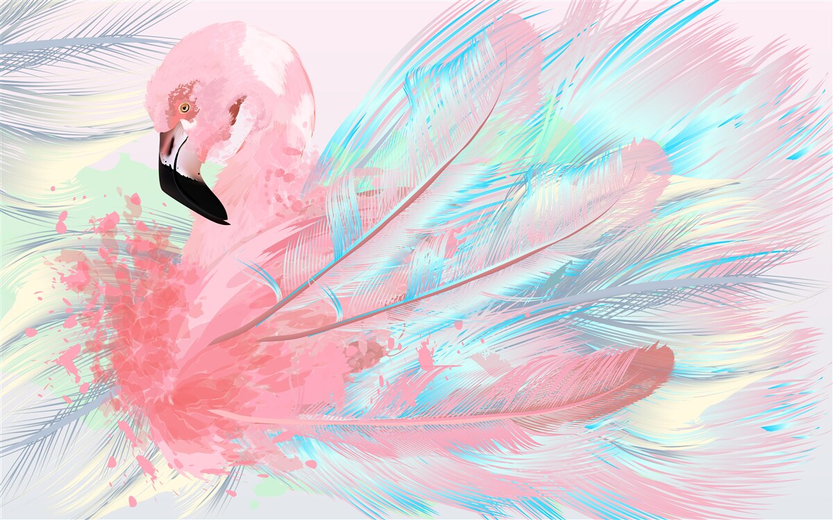 Фотошпалери рожевий фламінго, сформований з пір'я