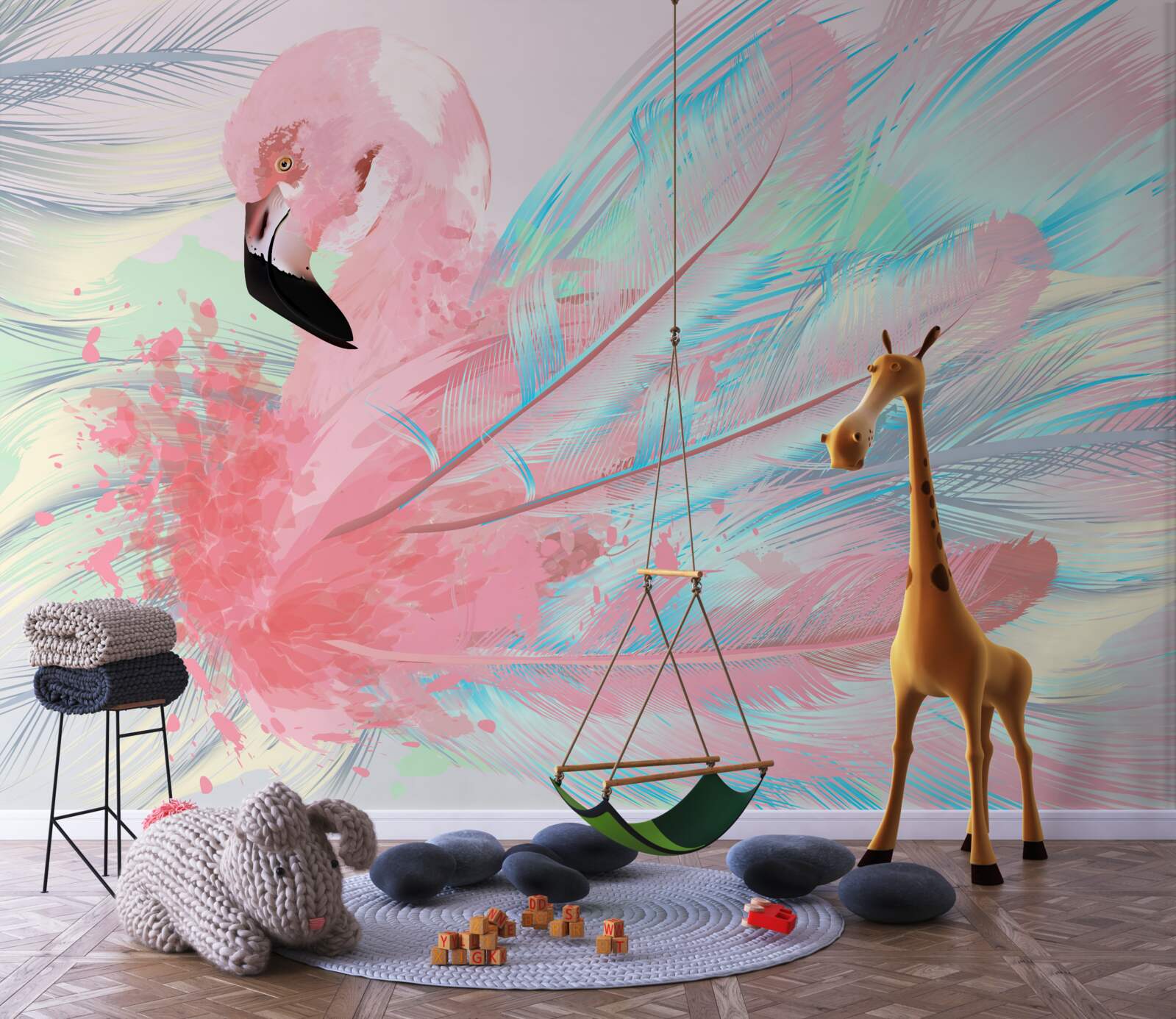 Фотошпалери рожевий фламінго, сформований з пір'я