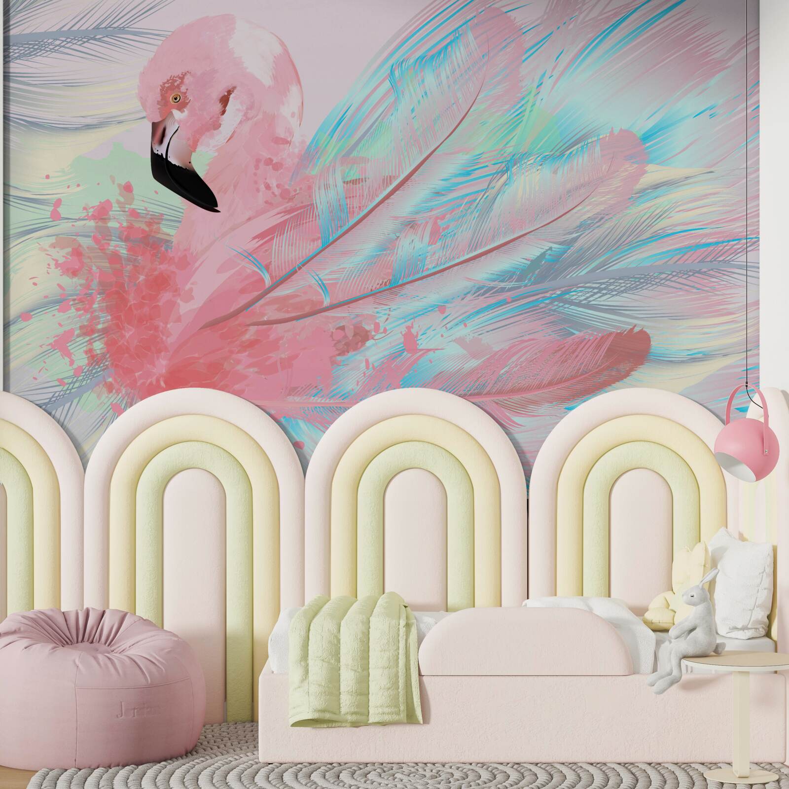 Фотошпалери рожевий фламінго, сформований з пір'я