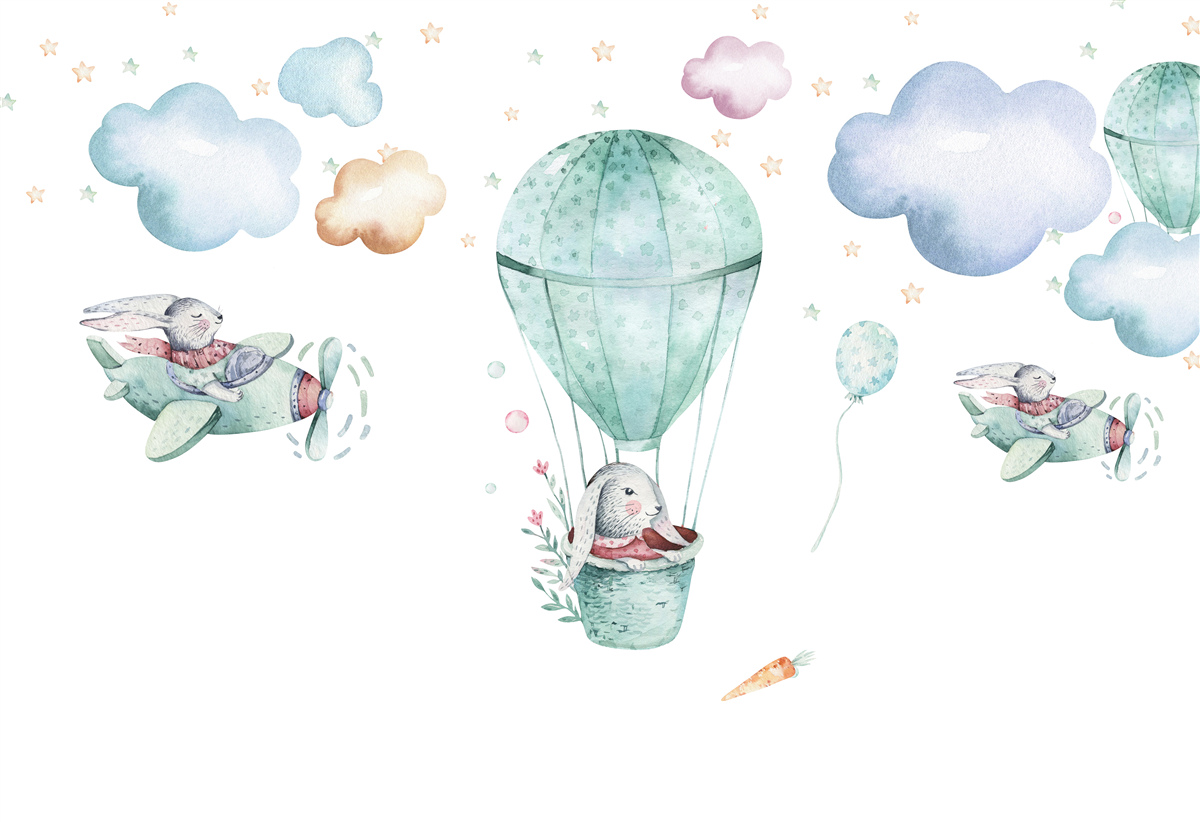 Фотошпалери повітряні кулі та літаки з зайцями