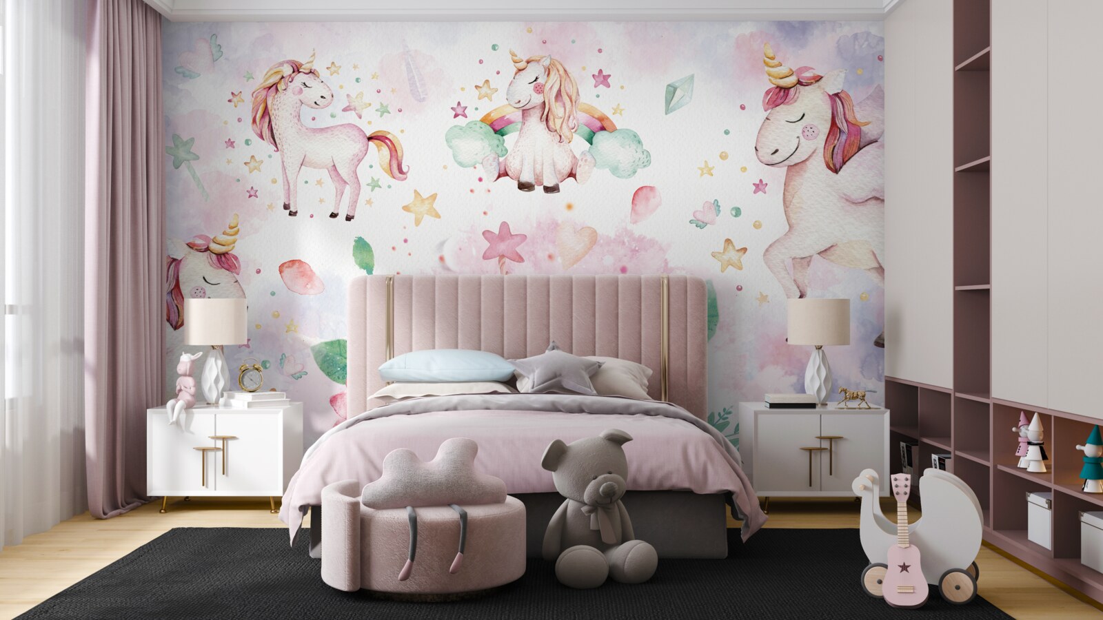 Фотошпалери єдинороги серед квітів