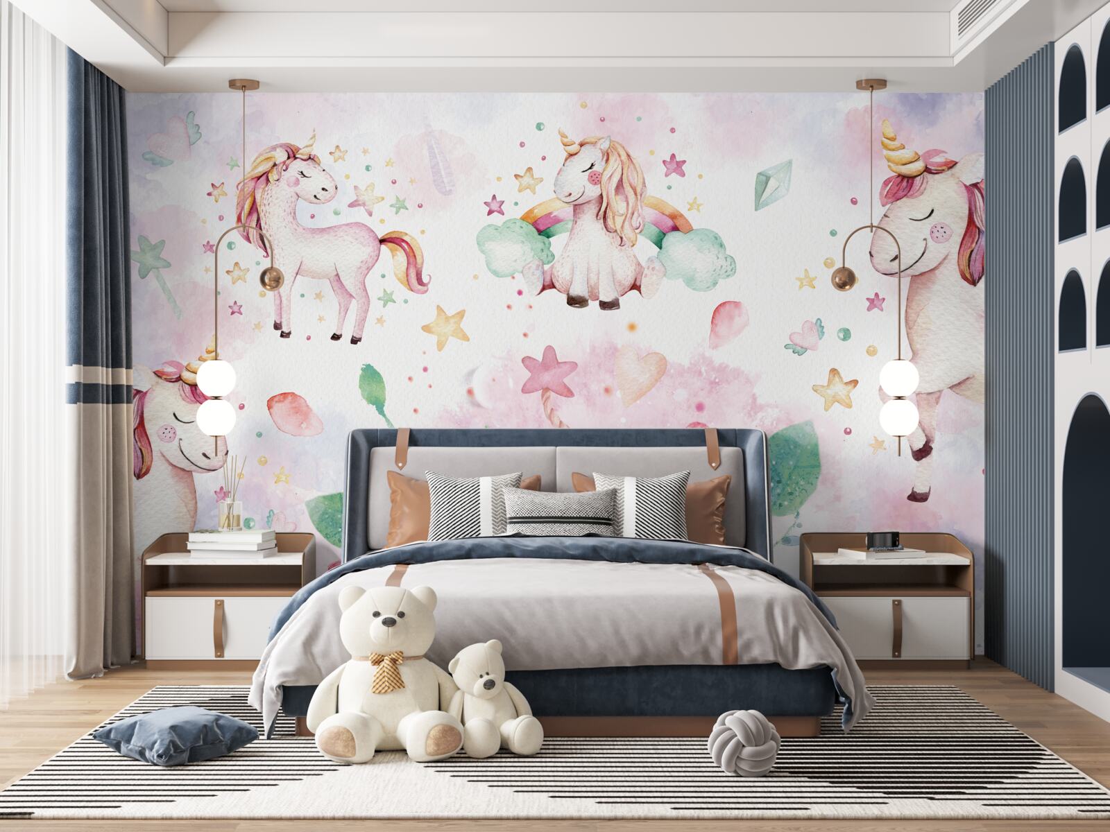 Фотошпалери єдинороги серед квітів