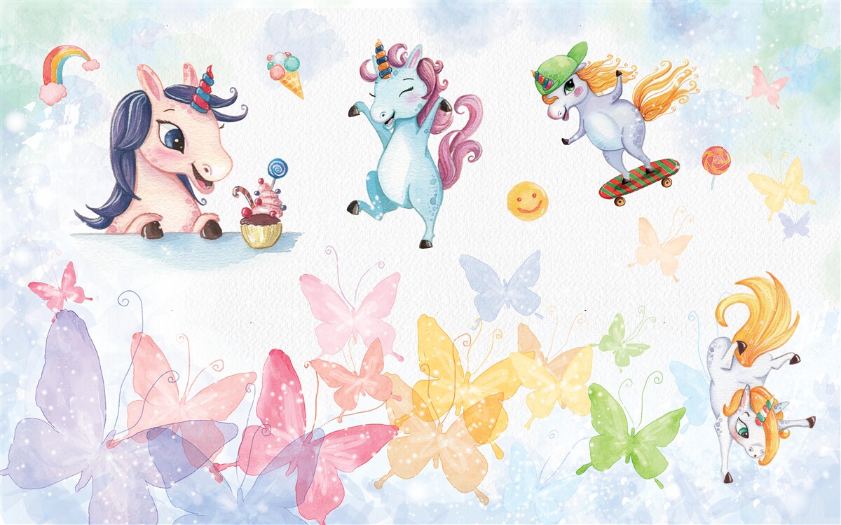 Фотошпалери веселі єдинороги та метелики