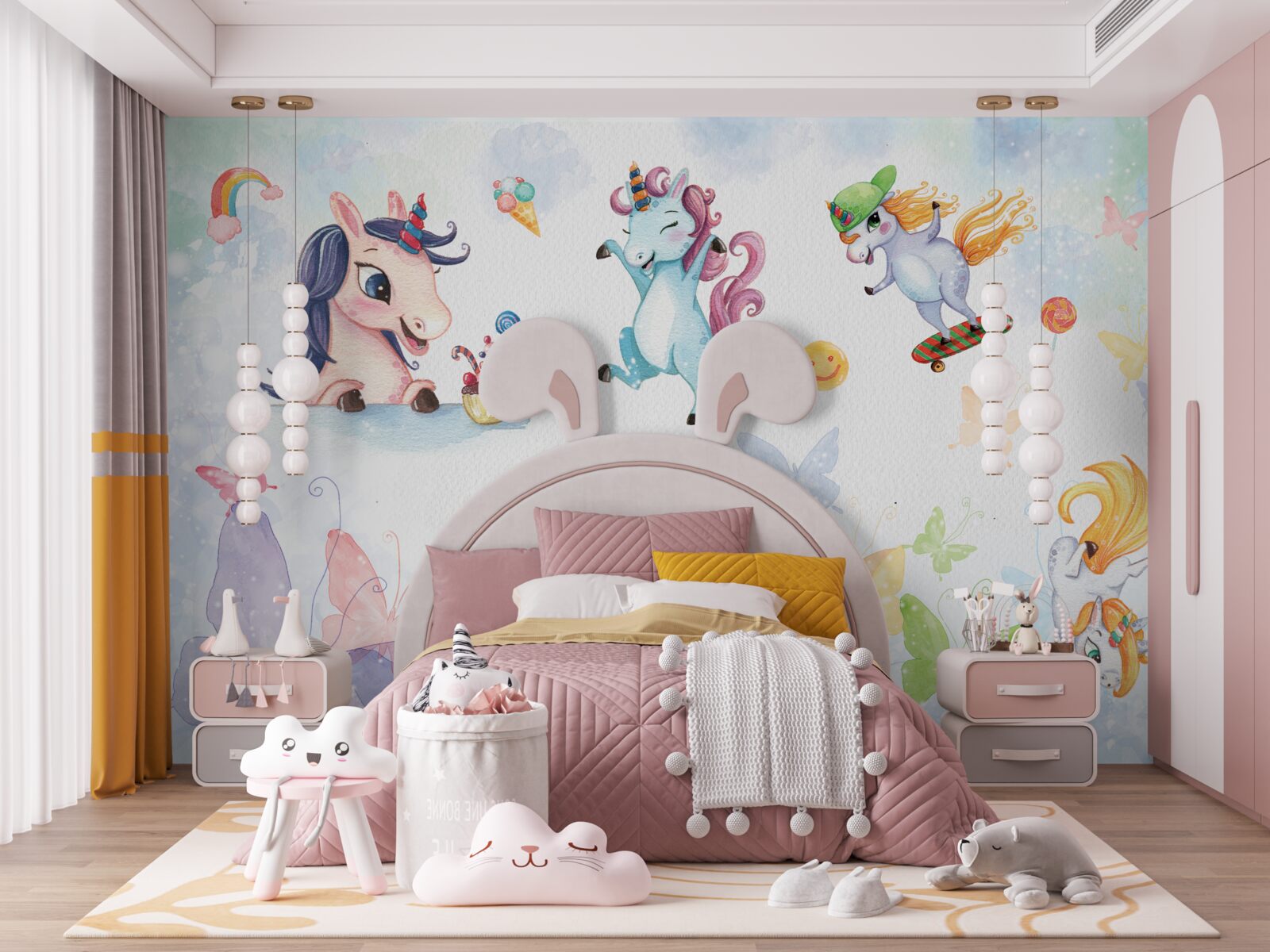 Фотошпалери веселі єдинороги та метелики