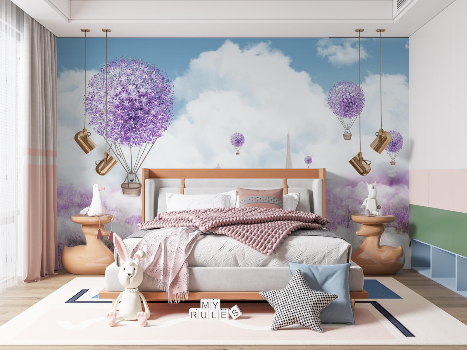 Фотошпалери поле з лавандою та повітряними кульками