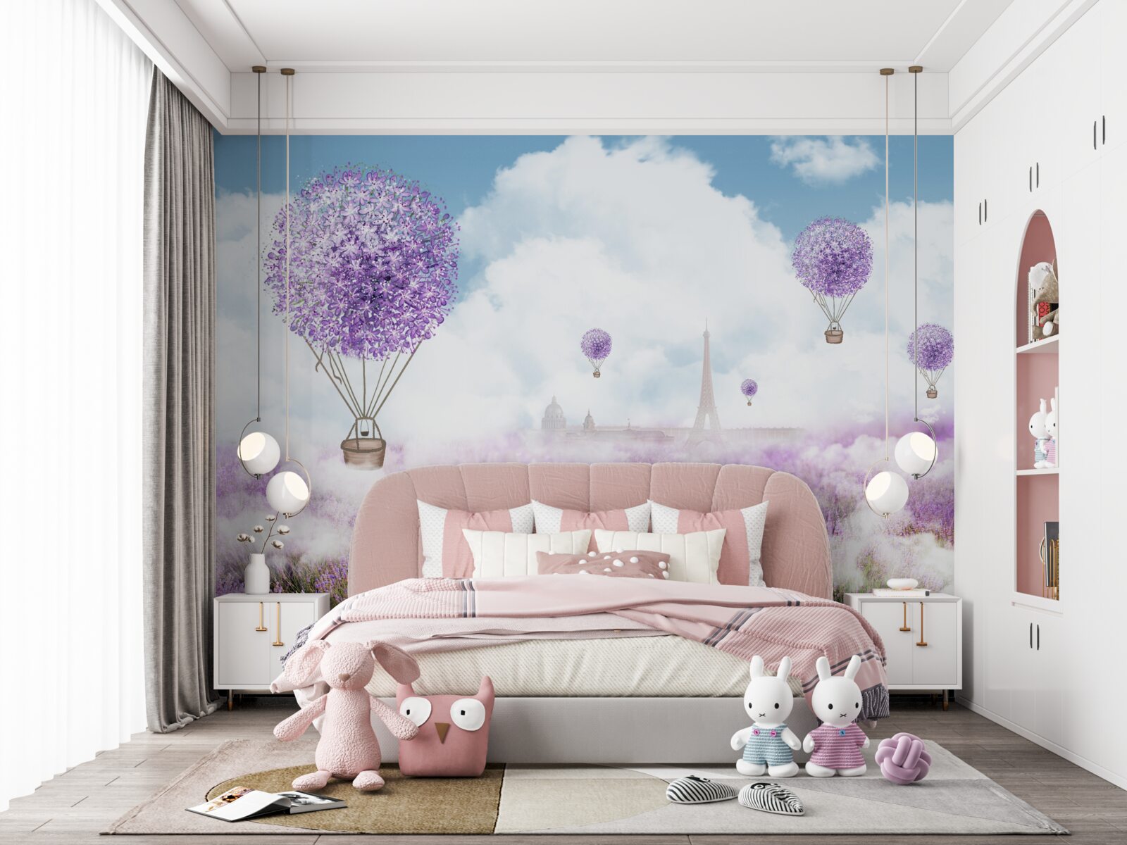 Фотошпалери поле з лавандою та повітряними кульками