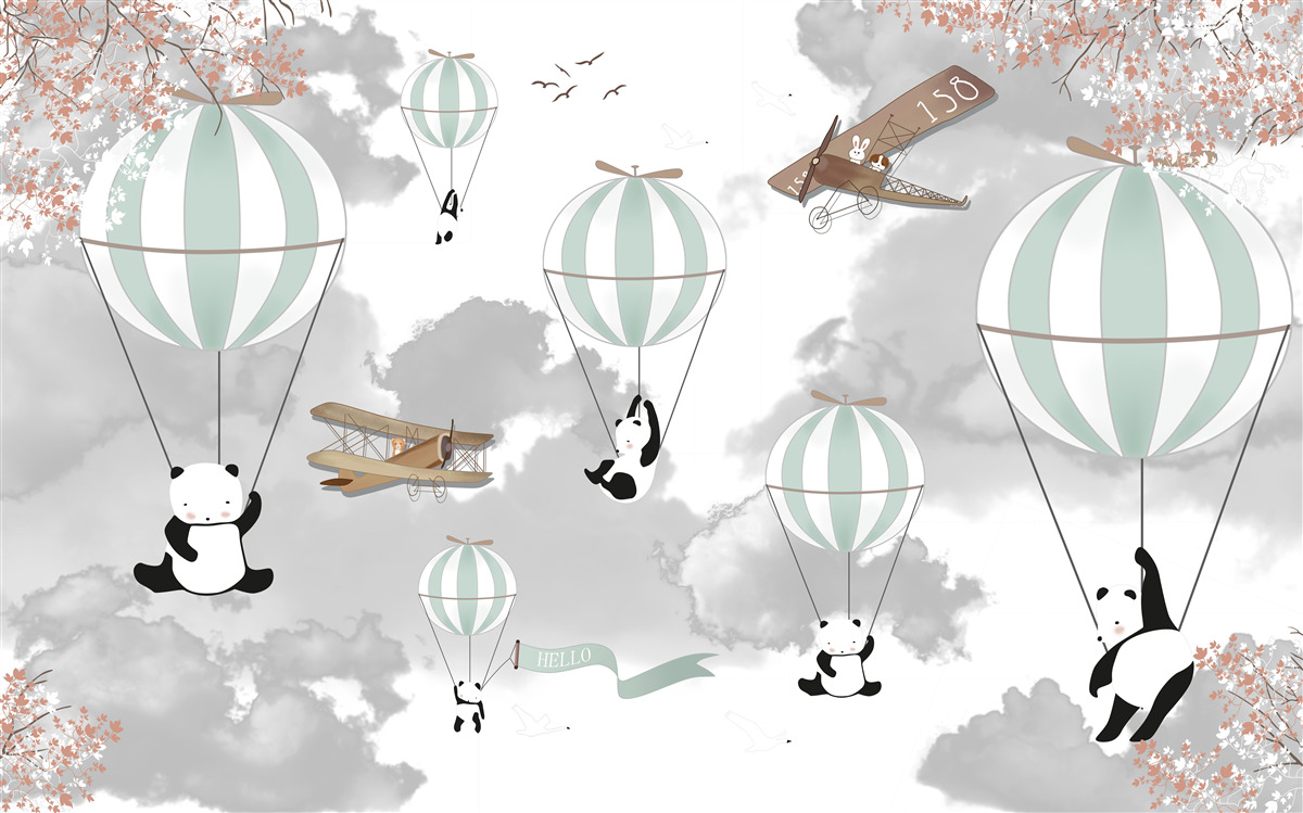 Фотошпалери панди та повітряні кульки