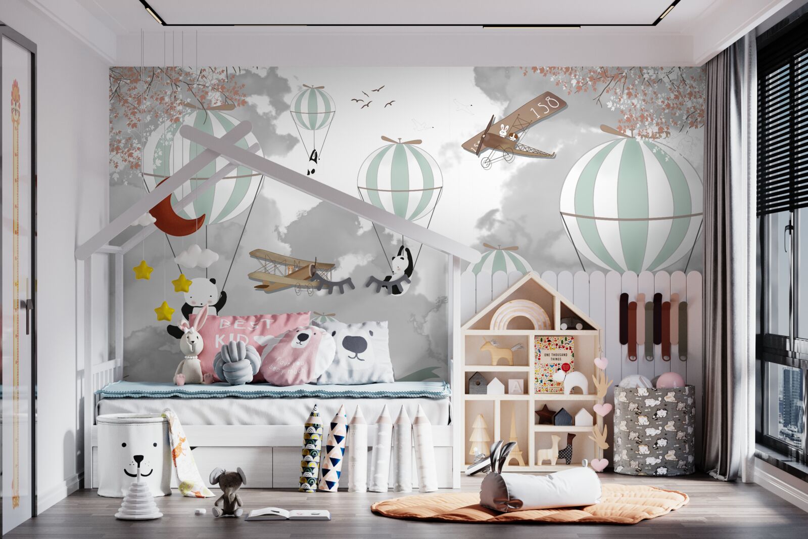 Фотошпалери панди та повітряні кульки