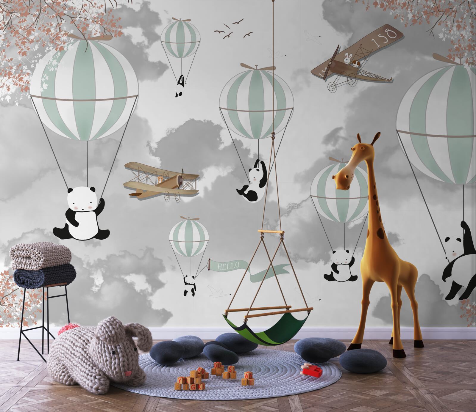 Фотошпалери панди та повітряні кульки