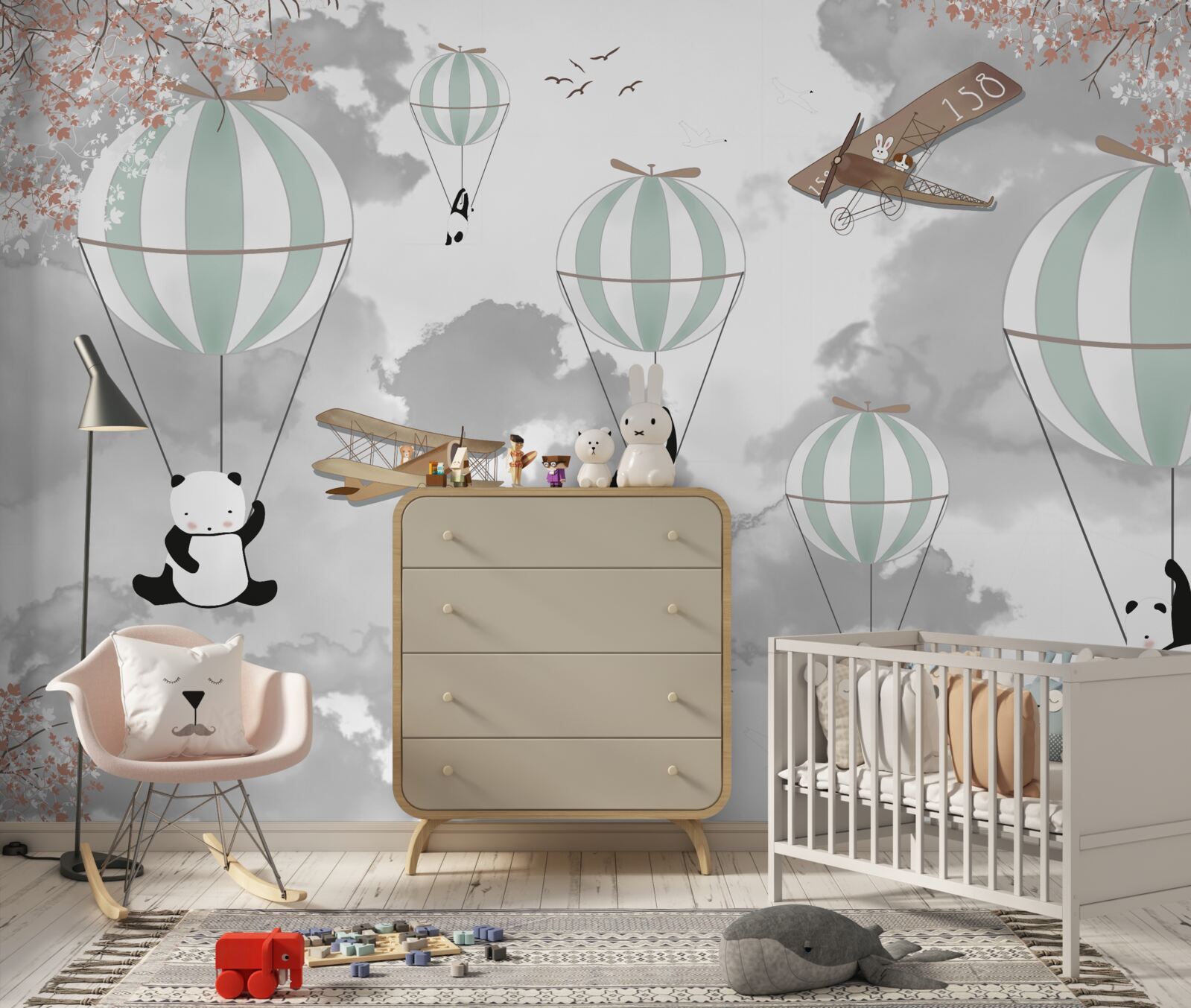 Фотошпалери панди та повітряні кульки