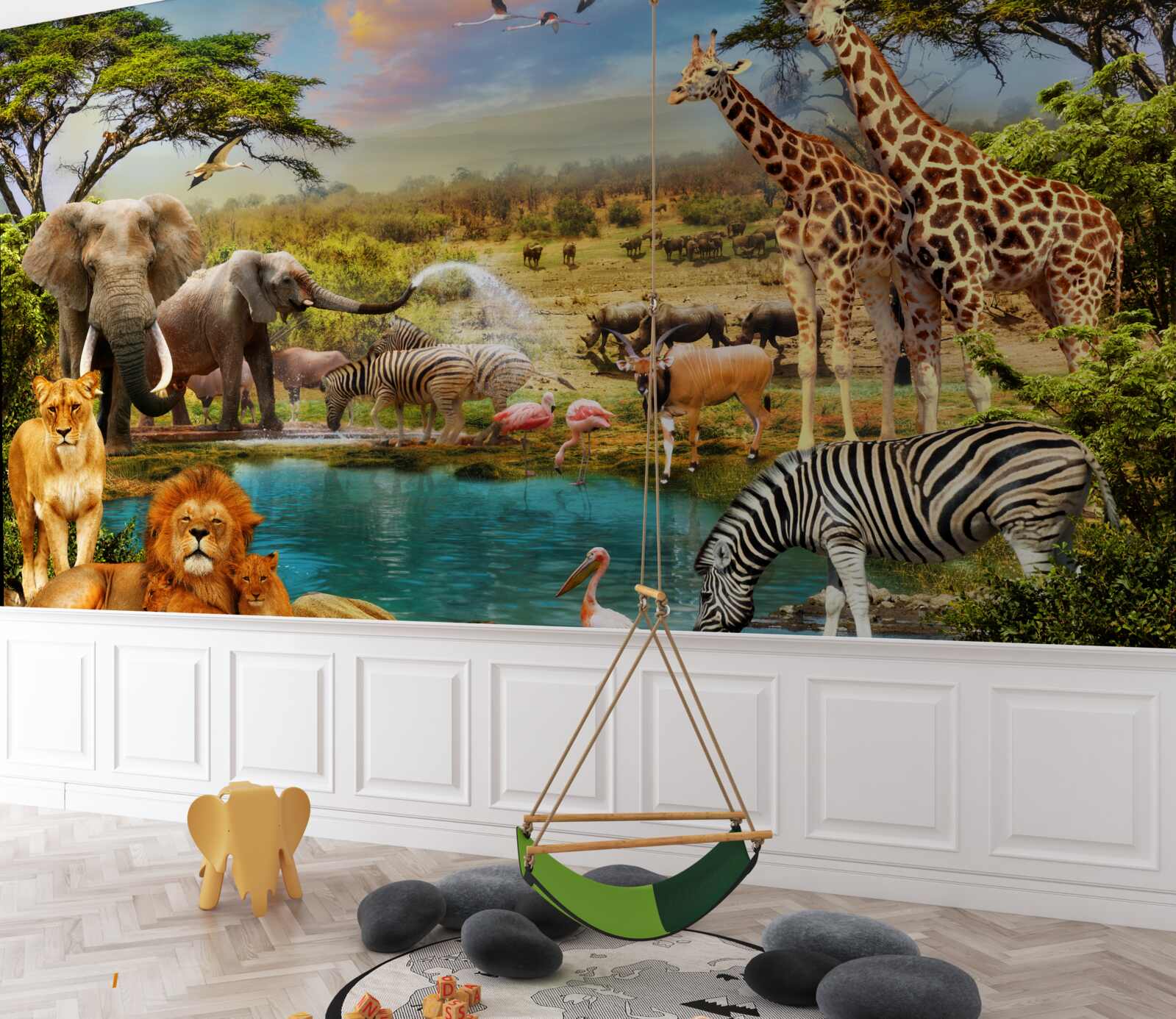 Фотошпалери водопій з африканськими тваринами