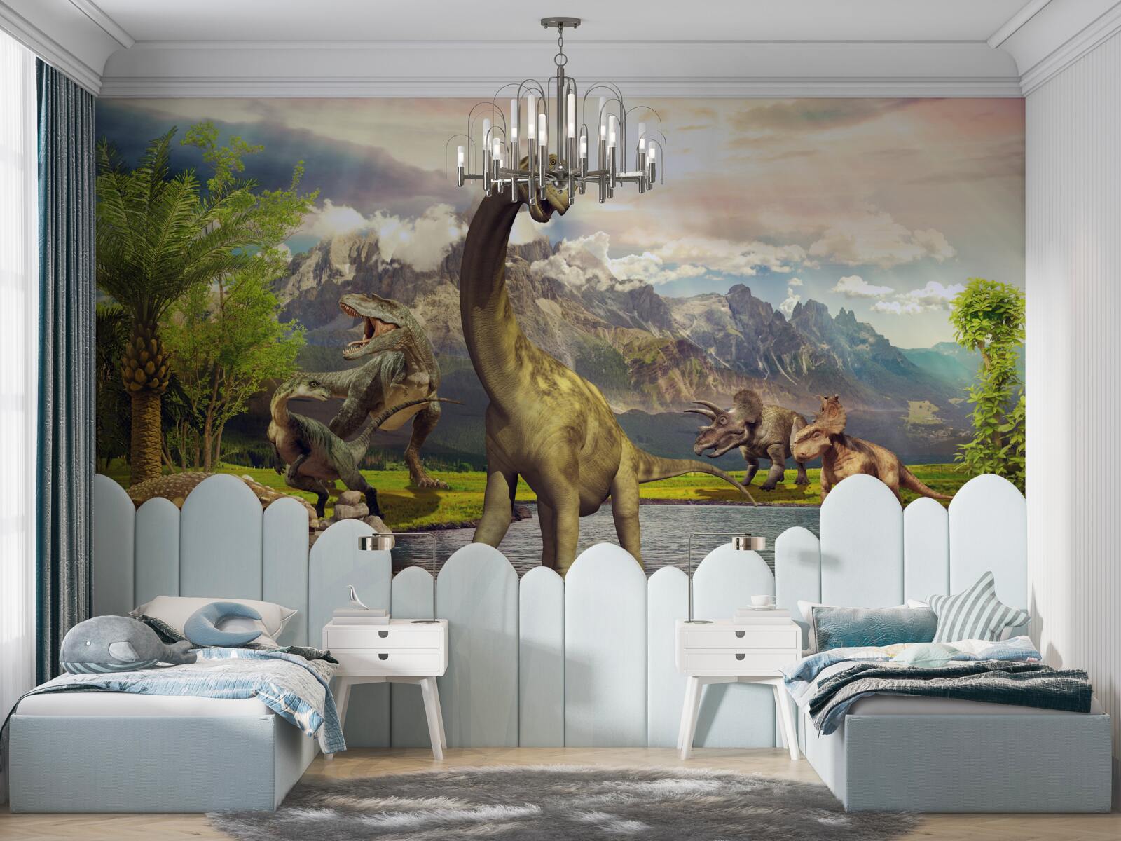 Фотошпалери біля ставка з'явилися динозаври