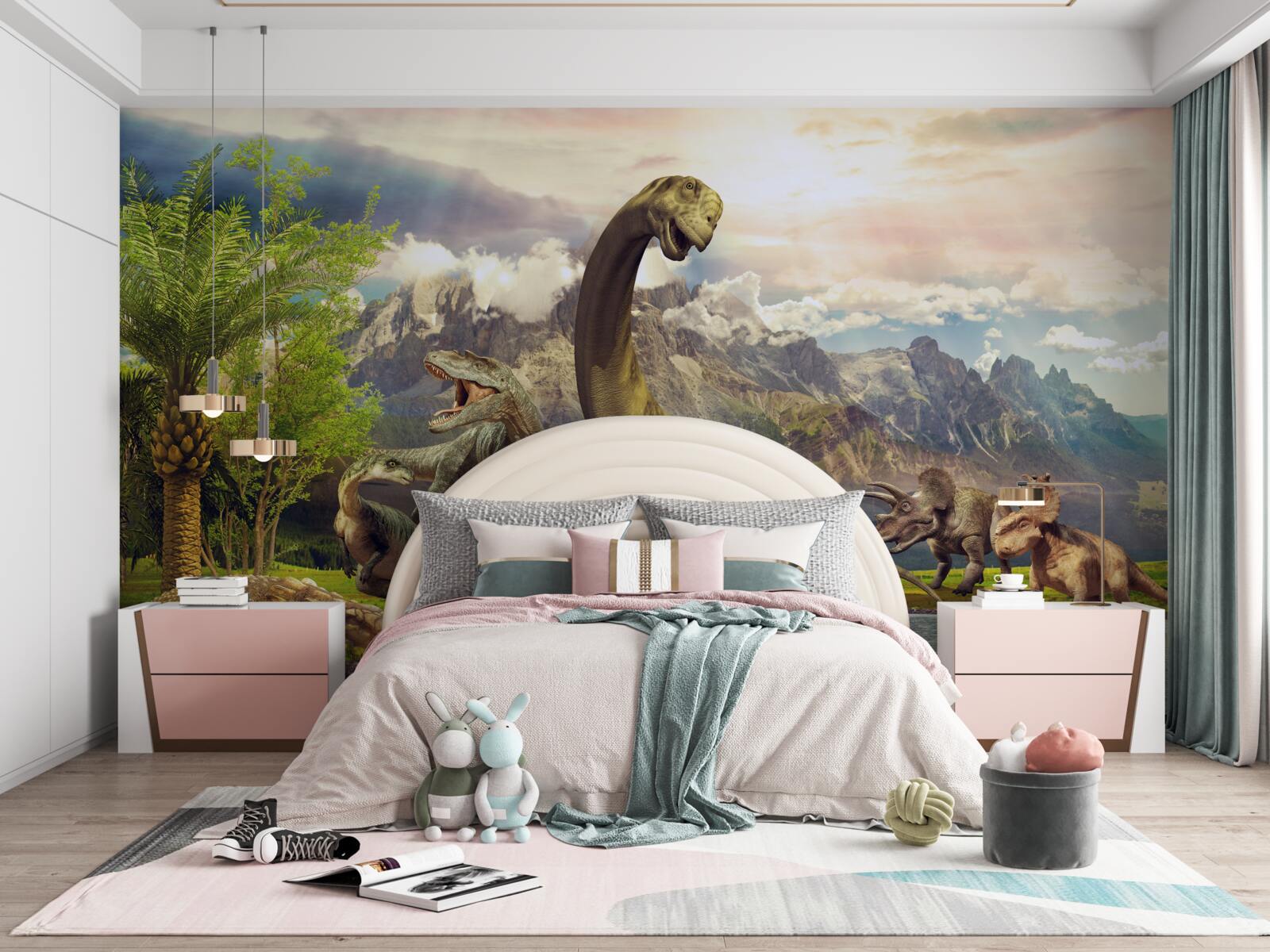 Фотошпалери біля ставка з'явилися динозаври