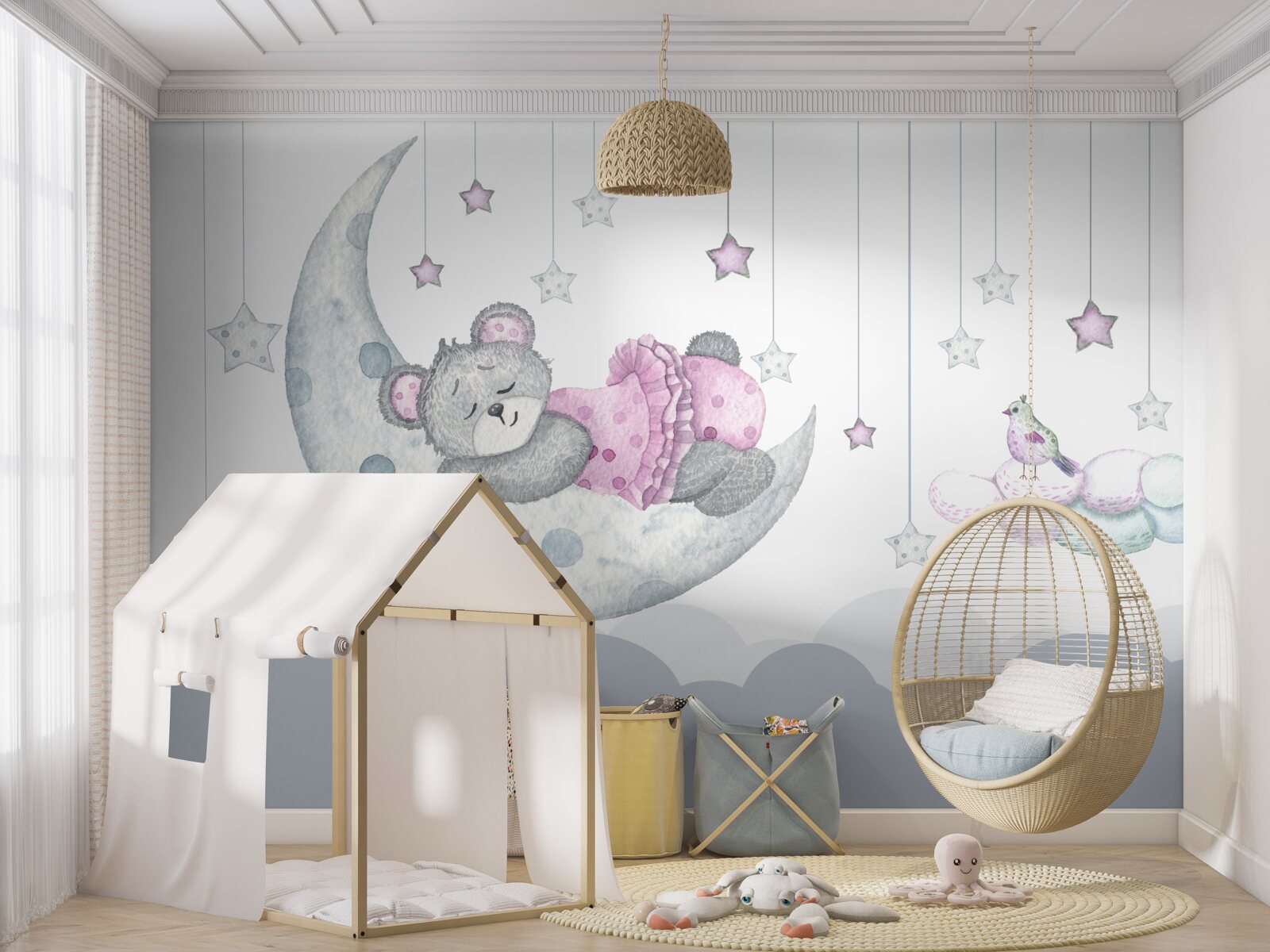 Фотошпалери милий ведмедик на супутнику Землі