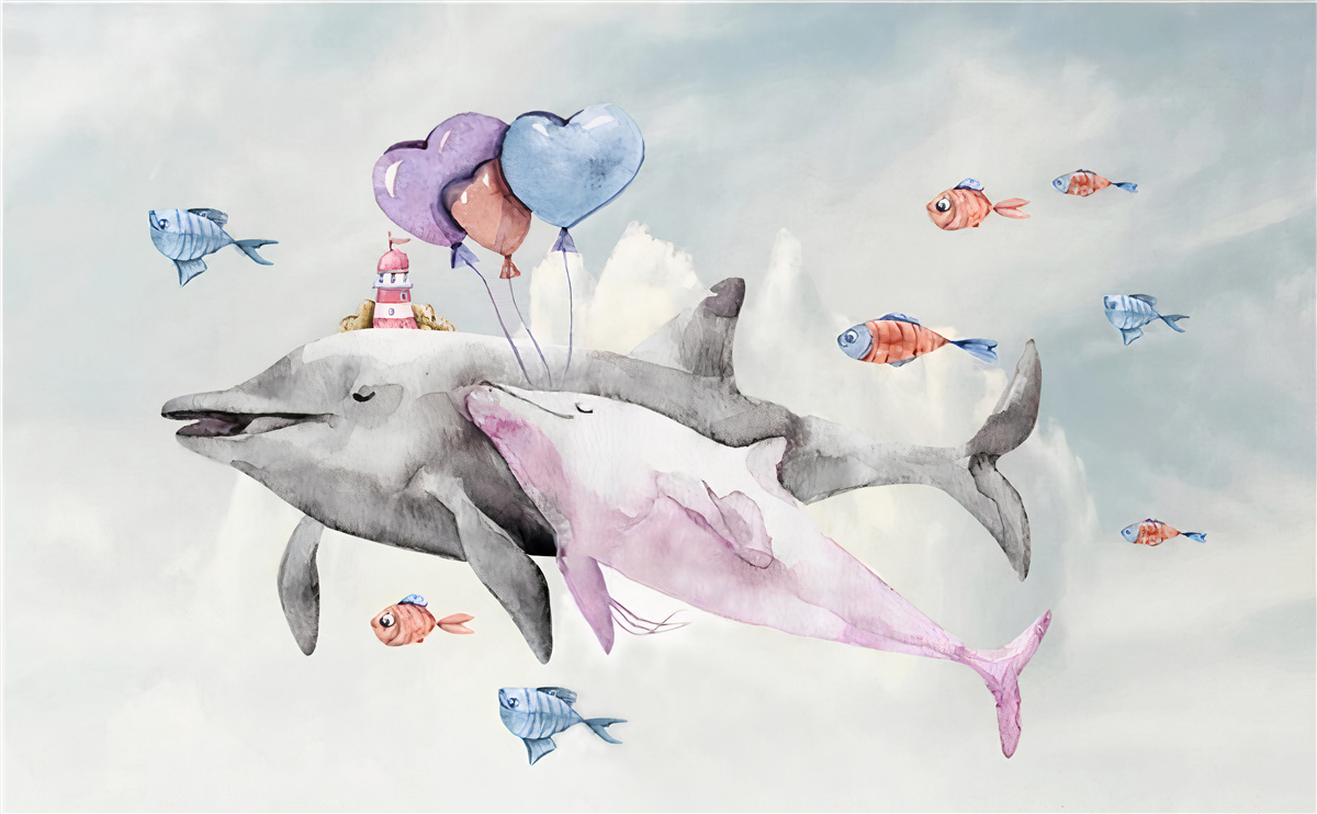 Фотошпалери два дельфіни з м'ячами