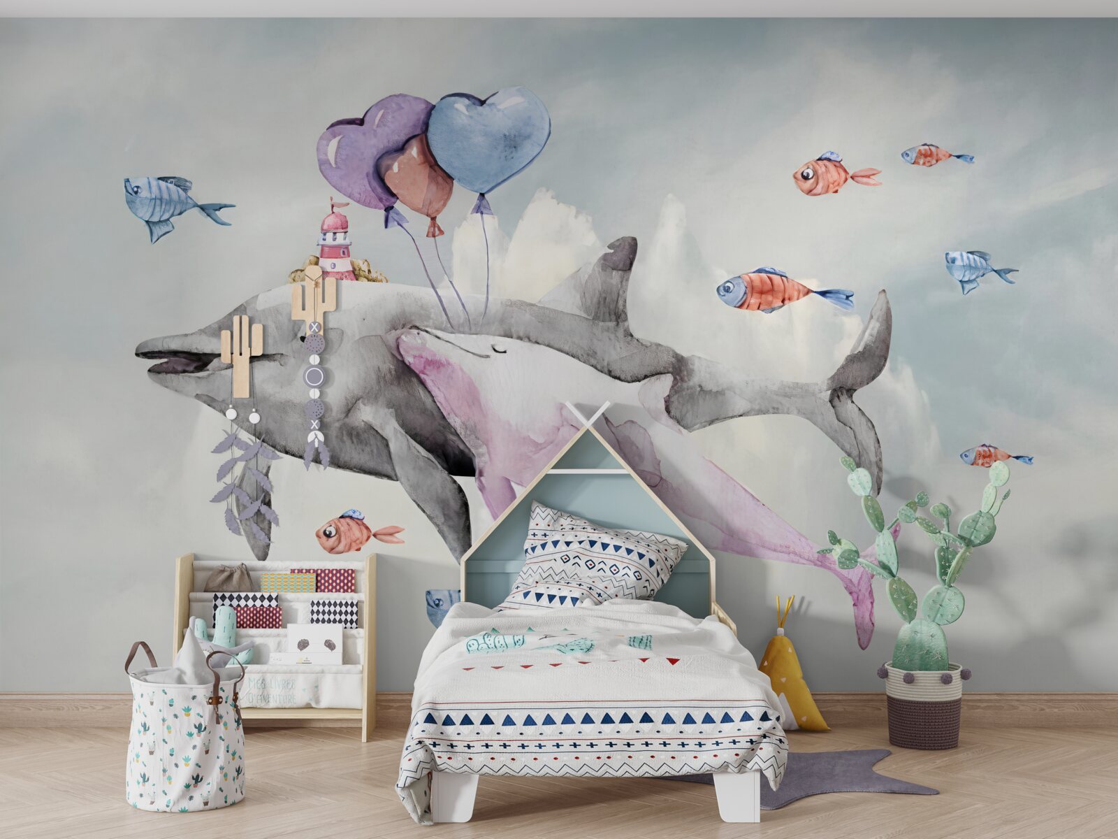 Фотошпалери два дельфіни з м'ячами