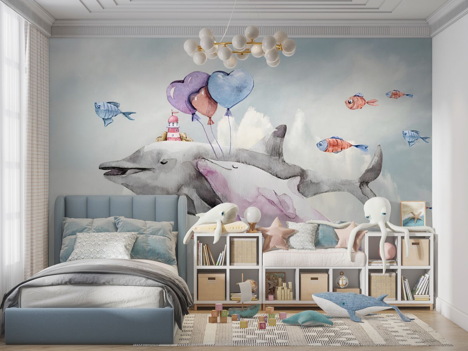 Фотошпалери два дельфіни з м'ячами