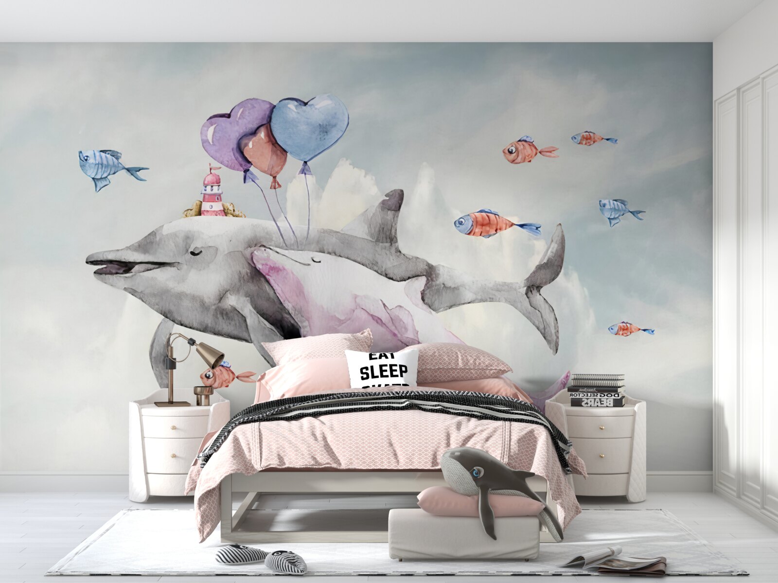 Фотошпалери два дельфіни з м'ячами