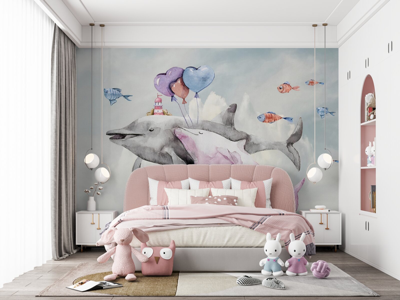 Фотошпалери два дельфіни з м'ячами