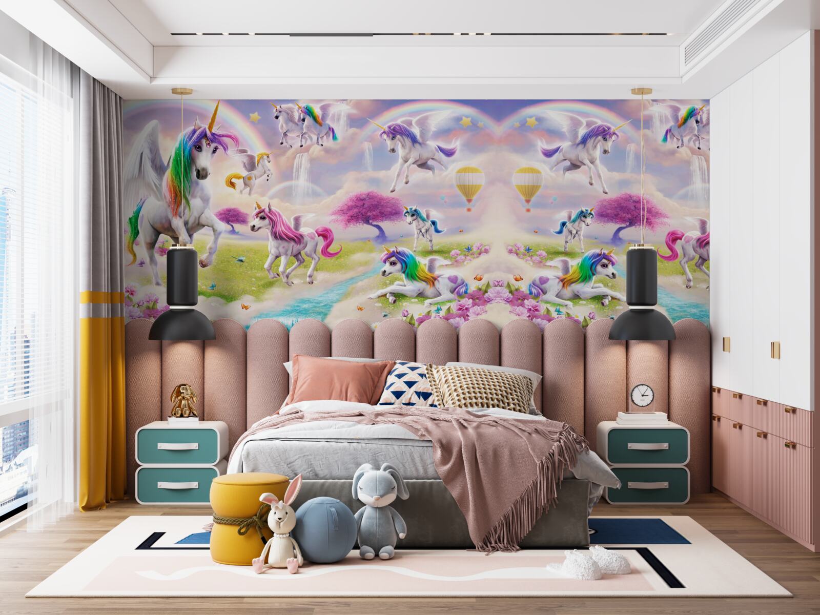 Фотошпалери єдинороги з блискучим райдужним хутром, як у казці