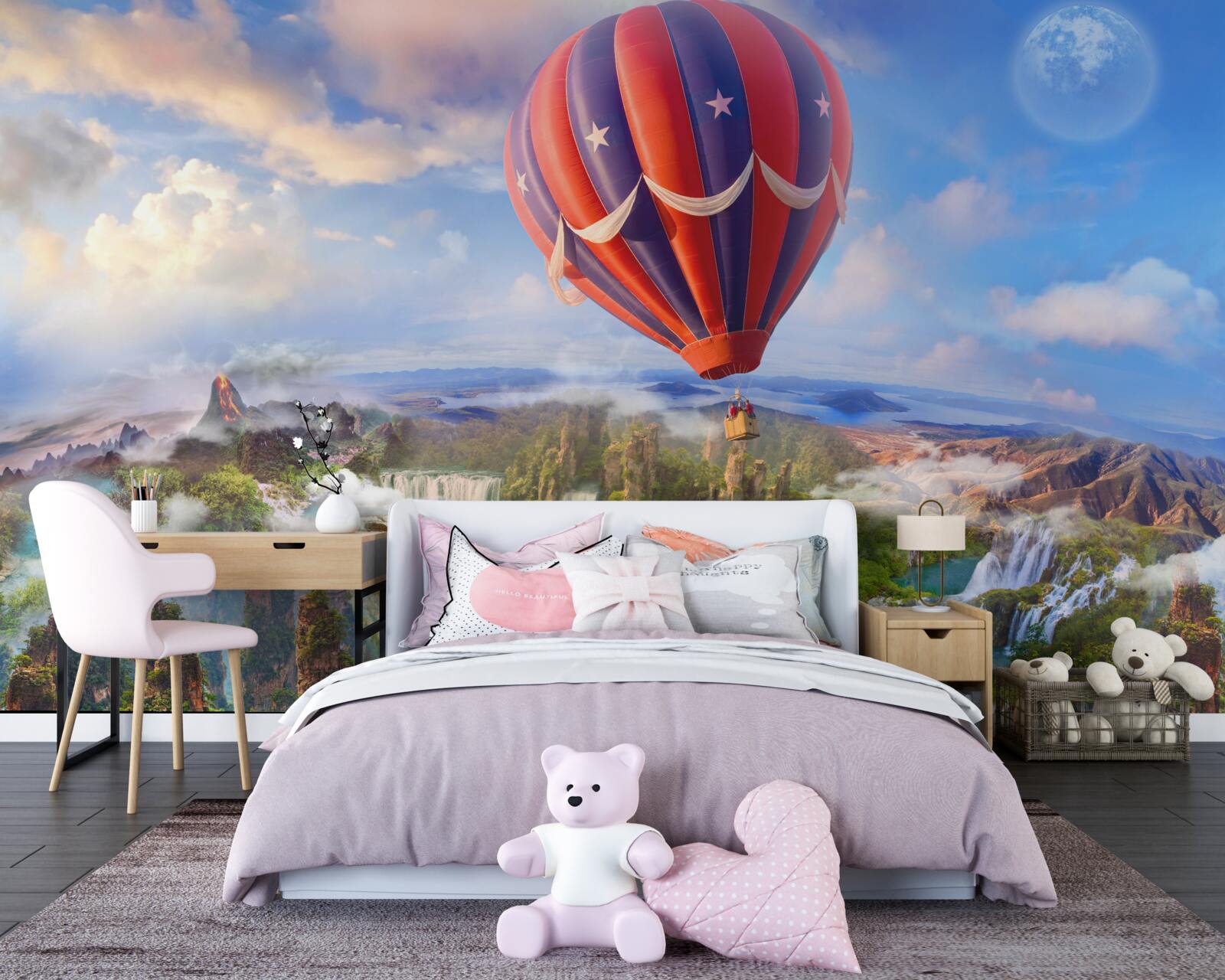 Фотошпалери куля, що пливе над чудовими водоспадами