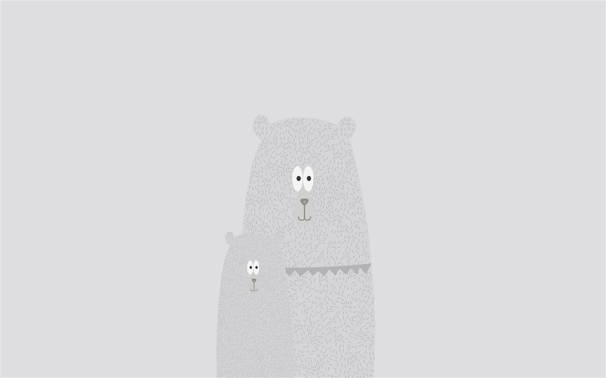 Фотошпалери сірі ведмеді на однотонному сірому тлі