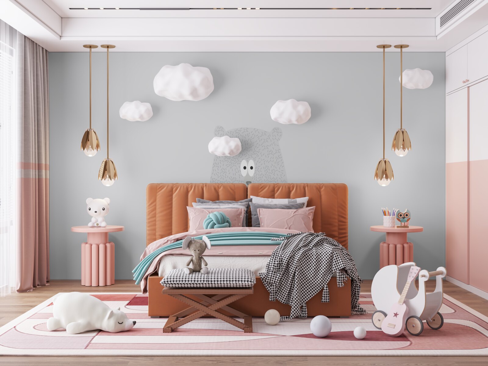 Фотошпалери сірі ведмеді на однотонному сірому тлі