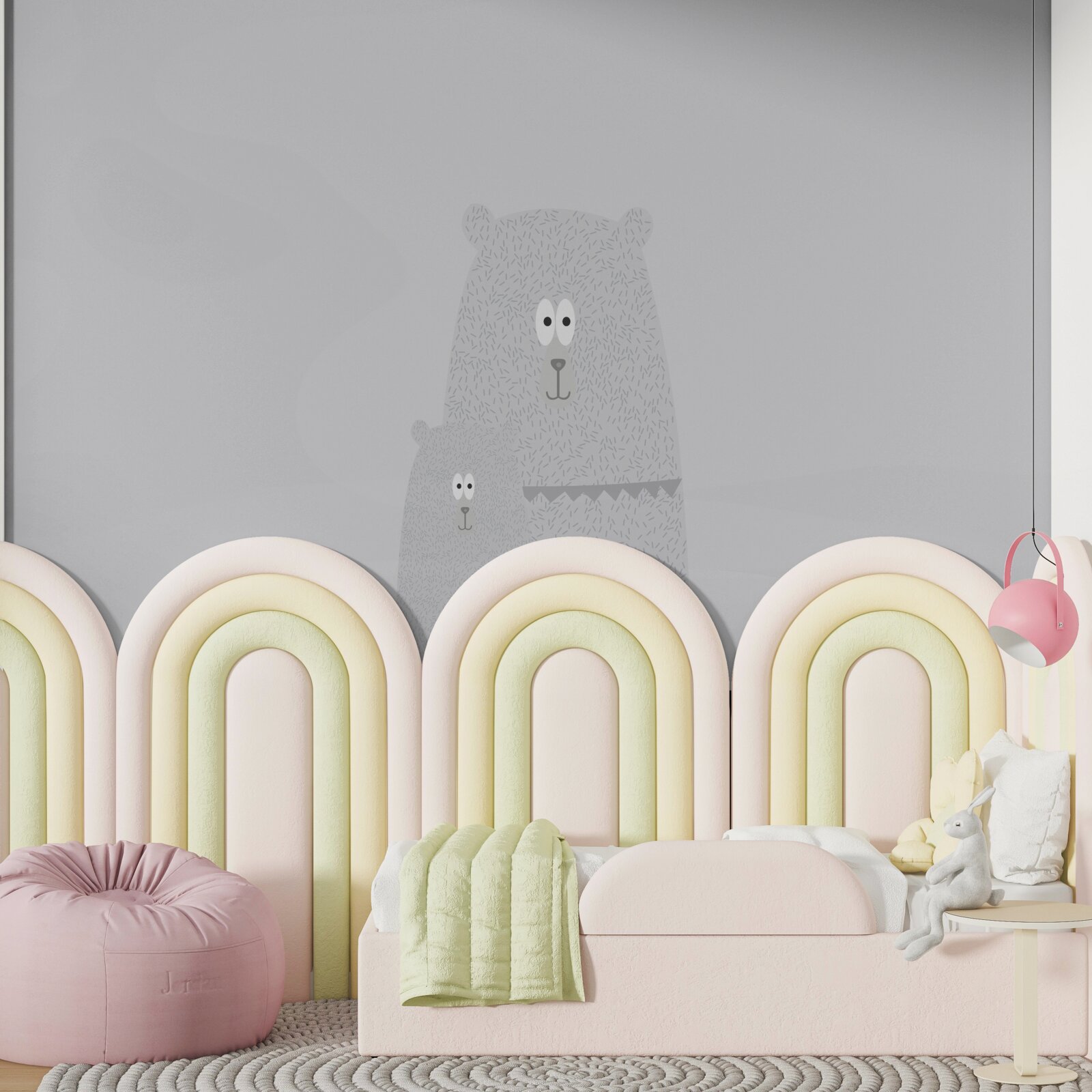 Фотошпалери сірі ведмеді на однотонному сірому тлі