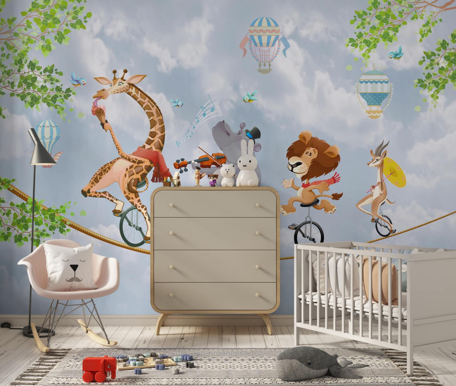 Фотошпалери щасливі тварини на натягнутому канаті